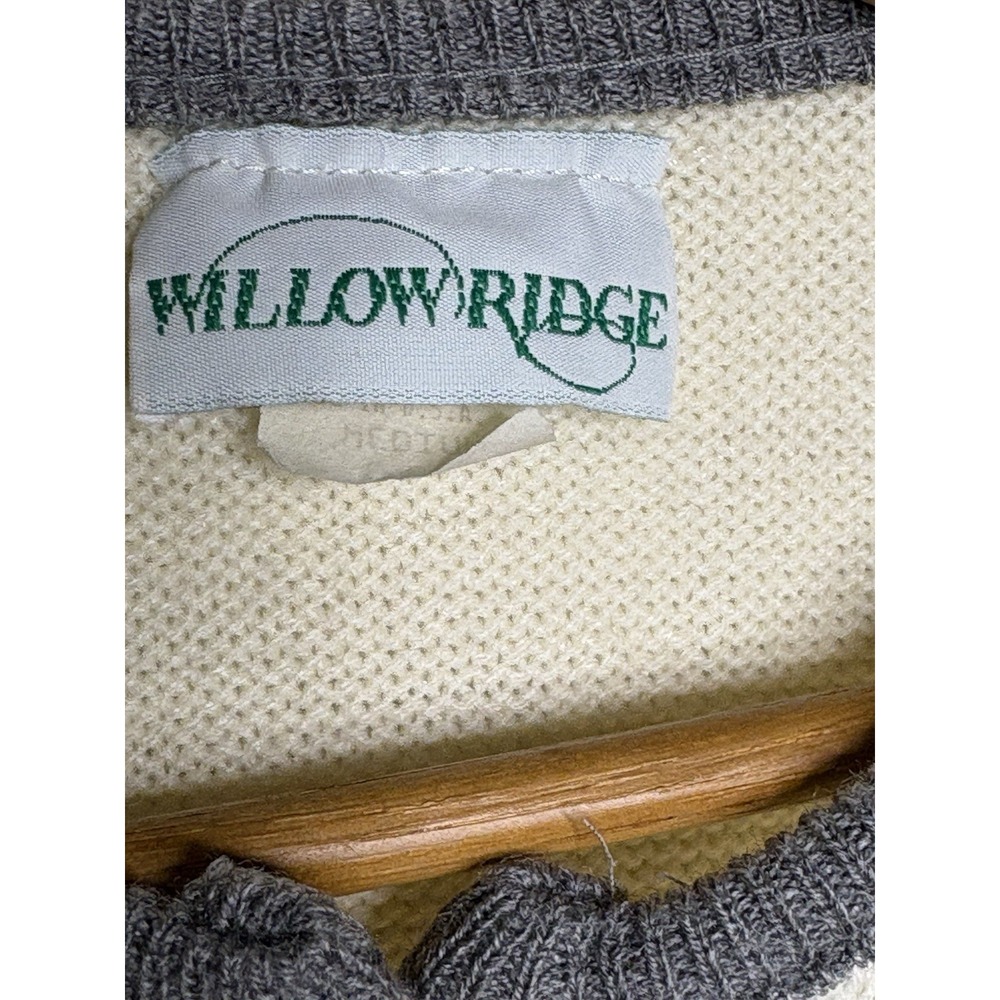 Vtg Women's M Cardigan Sweater Ivory Silver Buttons Gray Detail Short USA Cable - Picture 5 of 8